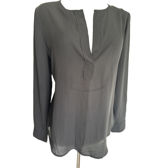 Catherine Malandrino Womens Medium Black V Neck Sheer Tunic Top LS Blouse - Picture 1 of 8